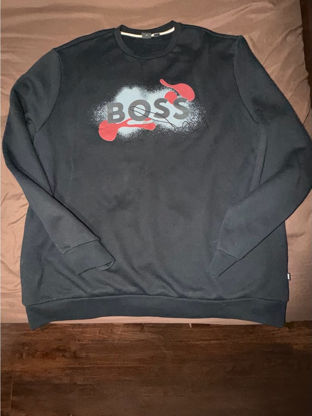 Boss Black Crewneck Sweatshirt with Red Logo. 3XLT